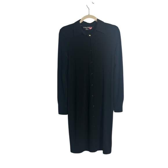 Norma Kamali Classic Jersey Button Up Shirt Dress Black Stretch Midi Minimalist - Picture 1 of 9